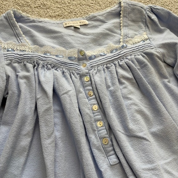 Lot of 2 Eileen West Nightgowns Womens S Blue Cotton Flannel Lace Victorian - Picture 2 of 14